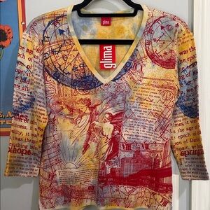 Glima Y2K Red and Yellow A Tale of Two Cities Print Graphic Women’s Top